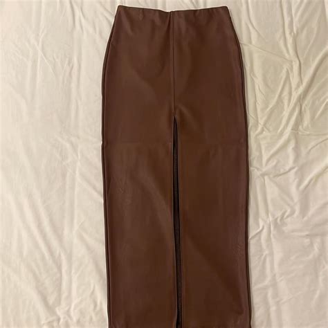 Naked Wardrobe Brown Faux Leather Front Split Midi Depop