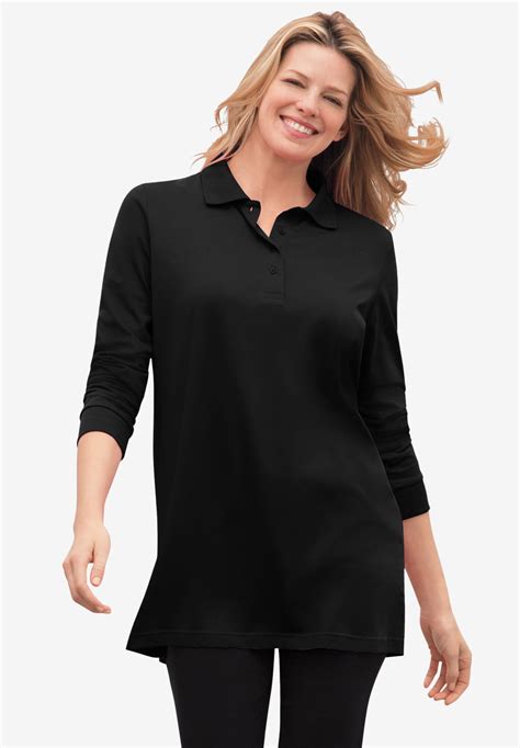 Long-Sleeve Polo Shirt | Woman Within