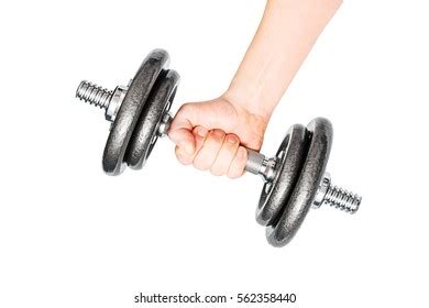 Hand Holding Black Dumbbell Isolated On Stock Photo 2418158489