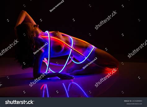 Naked Sexy Woman Neon Lights Lying Stock Photo Shutterstock
