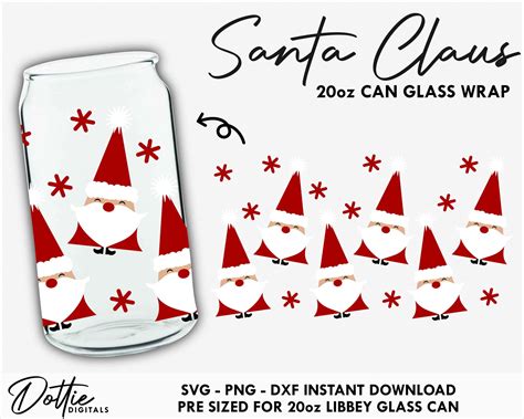 Dottie Digitals Santa Claus Libbey Glass Svg 20oz Libbey Can