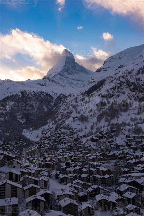 aerial view on zermatt valley and matterhorn peak 10727958 Stock Photo at Vecteezy