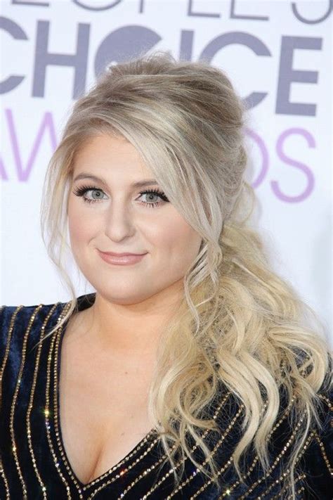 Meghan Trainor Wavy Ash Blonde Overgrown Bangs Pinned Back Hairstyle