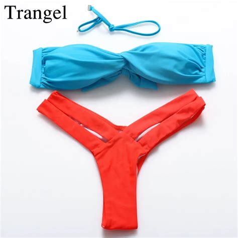 Trangel Bandeau Bikini Swimwear Women Sexy Bikini Brazilian Thong Big