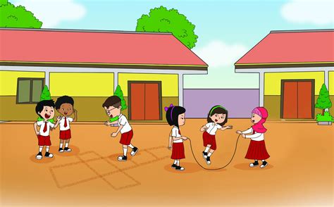 gambar kartun anak bermain  halaman sekolah  koleksi gambar