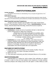 DISS Week 2 Institutionalism And Feminist Theory Pdf DISCIPLINE AND