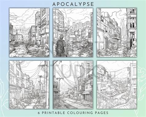 Apocalypse Coloring Pages Six Pack Of Premium Art Printable Adult Colouring Page Book Instant