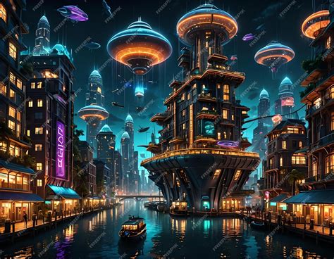 Futuristic city built on floating platforms | Premium AI-generated image