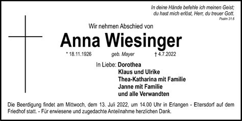 Traueranzeigen Von Anna Wiesinger Trauer Nn De