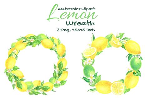 Watercolor Vintage Lemon Boho Wedding Wreath Png Summer Fruit Etsy