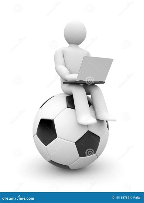 Football Journalist Or Fan Work On Laptop Stock Illustration