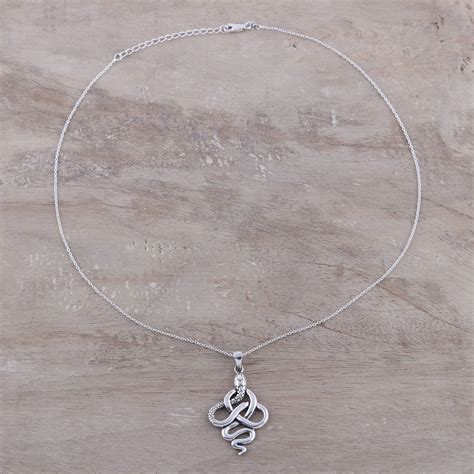 Handcrafted Sterling Silver Snake Pendant Necklace - Sensational