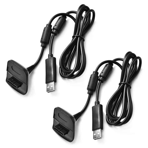 2 Pack Black Charging Cable For Xbox 360 And Slim Wireless Game