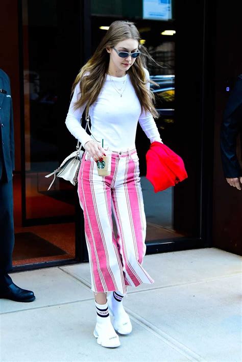 Gigi Hadid In A Striped Trousers Gigi Hadid Outfits Gigi Hadid