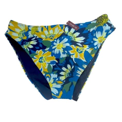 Nwt Adore Me Bikini Swim Bottoms Size Xl Navy Blue Floral High Rise Ebay