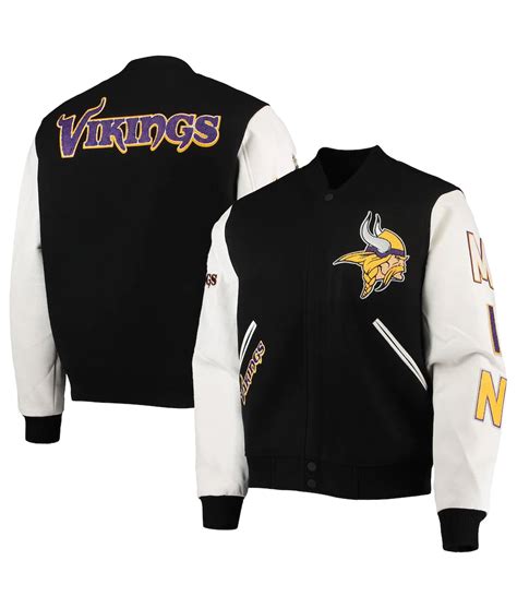 Wool/Leather Black and White Minnesota Vikings Varsity Jacket - Jackets