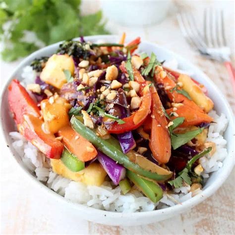 Thai Peanut Pineapple Veggie Rice Bowl Whitneybond