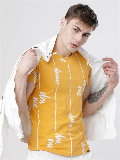 Buy Highlander Yellow Printed Round Neck Cotton T Shirt For Men Online