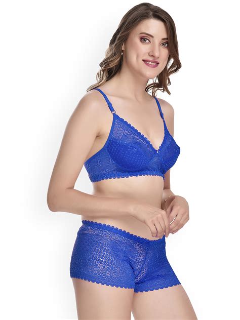 Buy AROUSY Self Design Cotton Lingerie Set Q Net Set Blue 30 Lingerie Set For Women 24484388