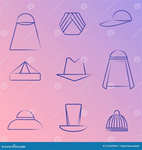 Set Of Different Hats Line Art Icons Stock Vector Illustration Of