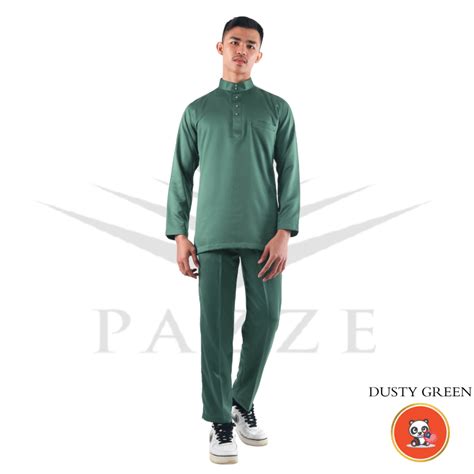 Satin Matte Colour Baju Melayu Slim Fit Cream Nude Brown Emerald Green Smokey Grey Navy