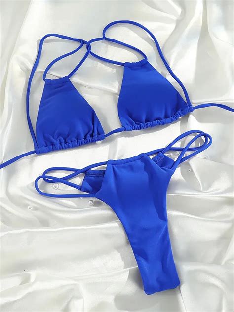 Micro Bikini Swimsuit Pleated Triangle Swimwear Set With Adjustable Bandage Ties Perfect For