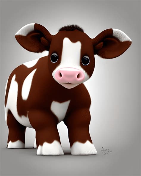 Cute Brown and White Baby Cow 3D Graphic · Creative Fabrica