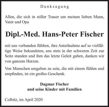 Traueranzeigen Von Dipl Med Hans Peter Fischer Abschied Nehmen De