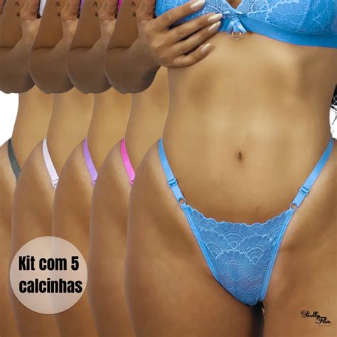 Kit Calcinhas Fio Duplo Renda Levanta Bumbum Al As Regul Veis Lingerie Feminina Fio Dental
