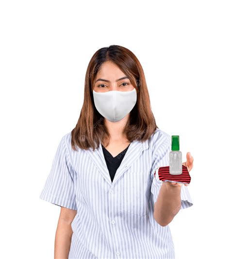 Woman Sporting A Cloth Mask And Using Antibacterial, Asian, Hygiene