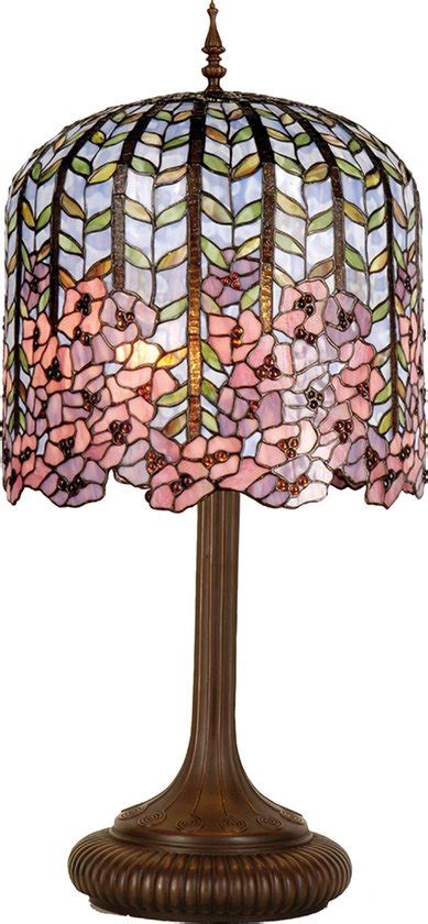 LumiLamp Tiffany Tafellamp Ø 40 84 cm Blauw Roze Glas Rechthoek Bloemen