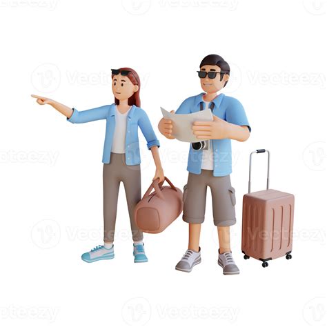 couple of tourist consulting a city guide searching locations 3d