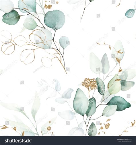 Seamless Watercolor Floral Pattern Green Gold Stock Illustration 1590062773 Shutterstock