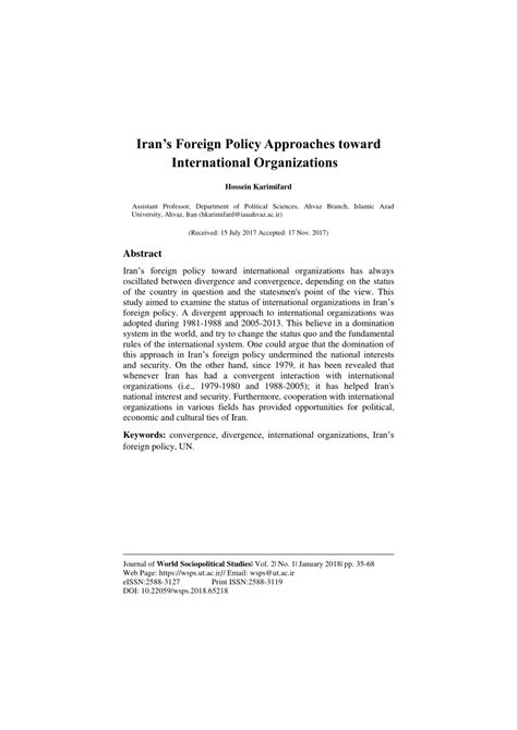 (PDF) Iran's Foreign Policy Approaches toward International Organizations