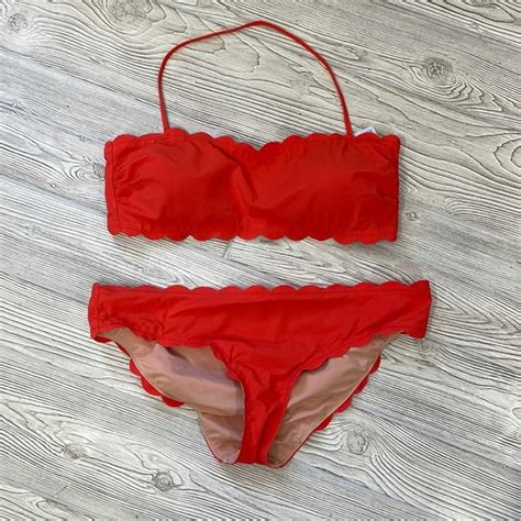 J Crew Swim Jcrew Scallop Piqu Bandeau Bikini Poshmark