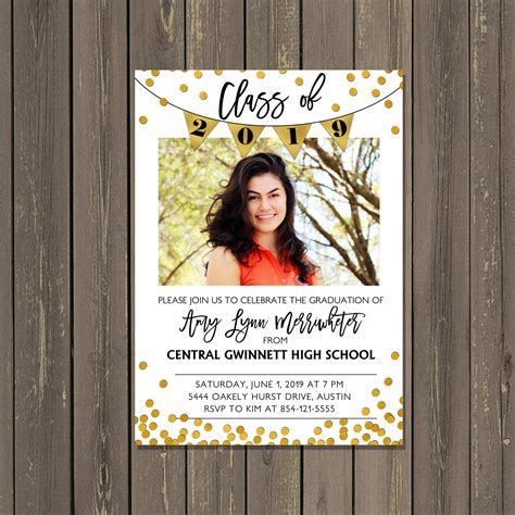 Black and Gold Graduation Invitation, Class of 2019 Banner Graduation ...