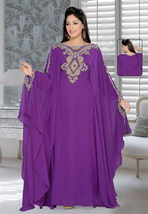 Purple Faux Georgette Embroidered Readymade Farasha