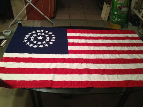 I hand sewed this 34 star American Flag. Today it flew for the fist