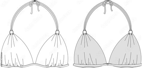 Hand Drawn Woman Bikini Technical Vector Drawing Template Sketch