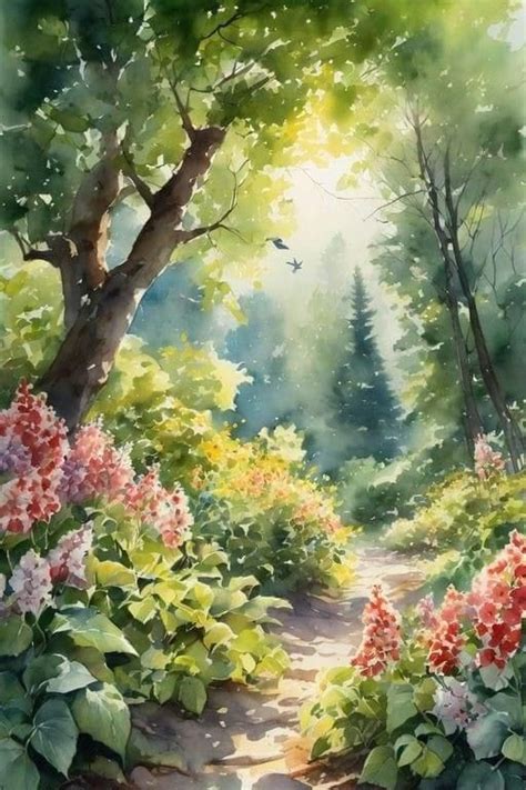 วิธีการวาดภาพในป่า Aquarel Illustratie Landschappen Natuur