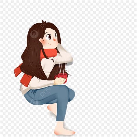 Hot Tea Cup PNG Transparent Cartoon Hand Drawn Girl Holding A Cup Of