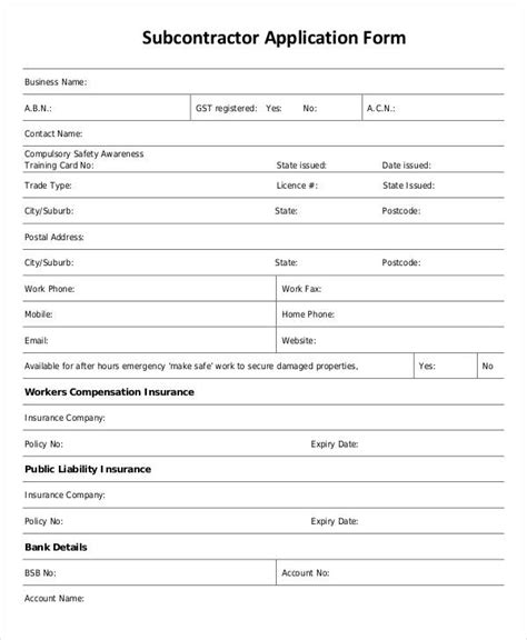 Contractor Information Form Template