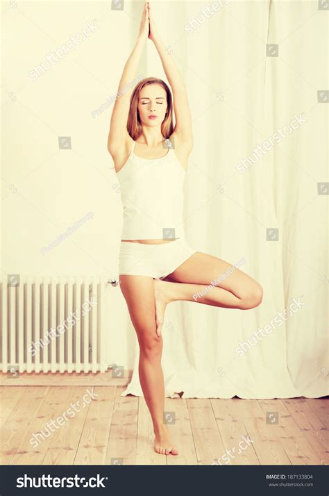 Beautiful Casual Woman White Lingerie Doing Stock Photo Shutterstock