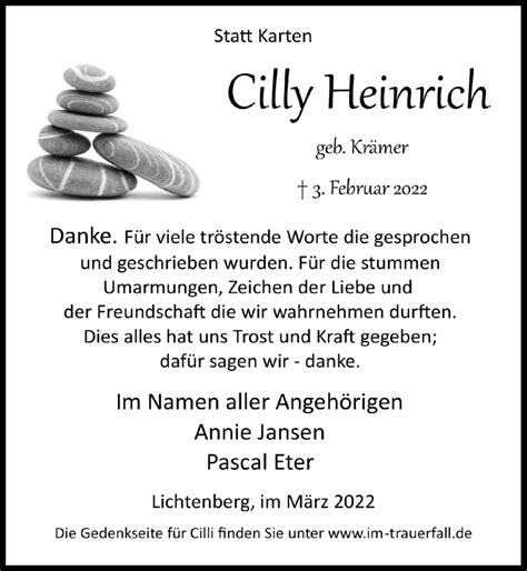 Traueranzeigen Von Cilly Heinrich WirTrauern