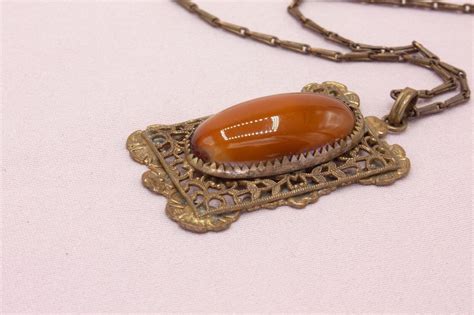 Vintage Edwardian Art Nouveau Brass Lily Filigree Bro… Gem