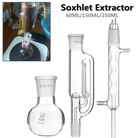 3Pcs Set 60 150 250ml Lab Glass Soxhlet Extractor Condenser Set With