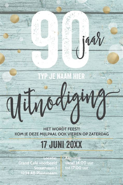 Verjaardag 90 Jaar Uitnodiging Hout Typografie