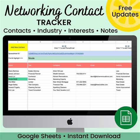 Networking Contact Spreadsheet Tracker | CRM for Referral Business