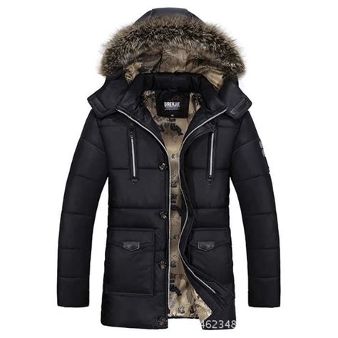 Doudoune Noir Homme Hiver A Capuche En Fausse Fourrure Slim V Tement