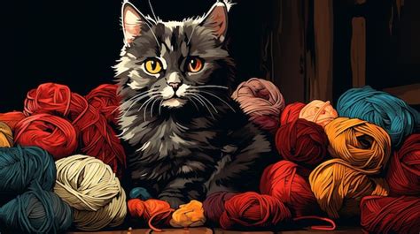 Premium Photo Adorable Kitten Sleeping In Bascket With Yarn Balls